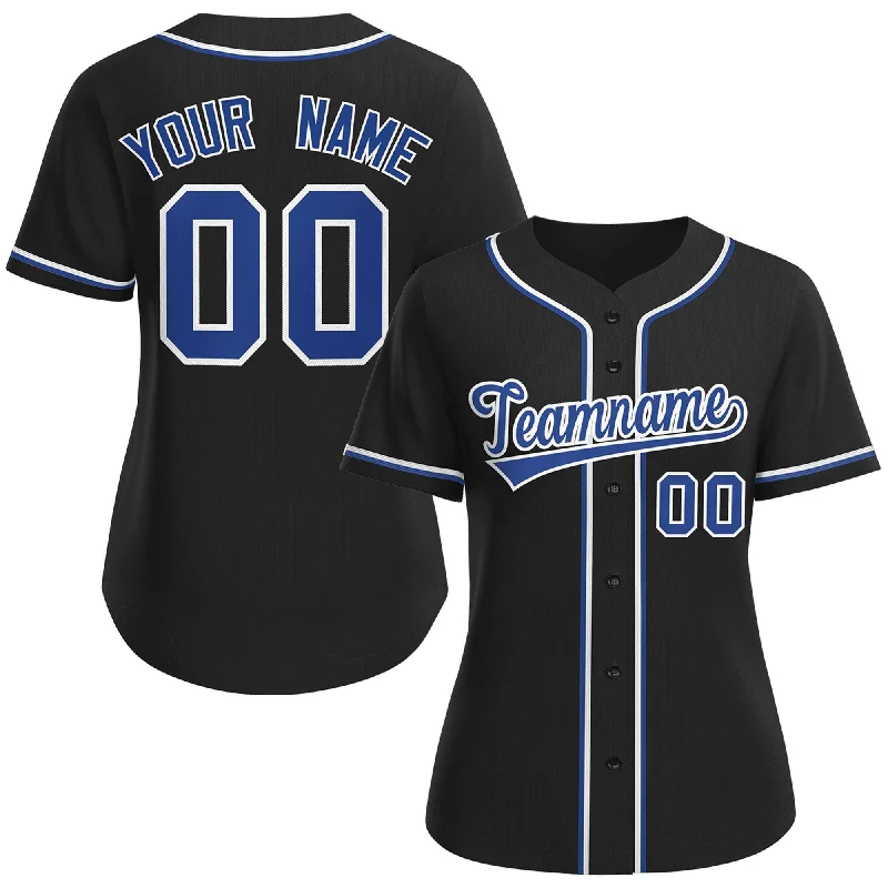 Baseball jersey with numbered sleeve options-Custom Black Royal-White Classic Style Baseball Jersey For Women