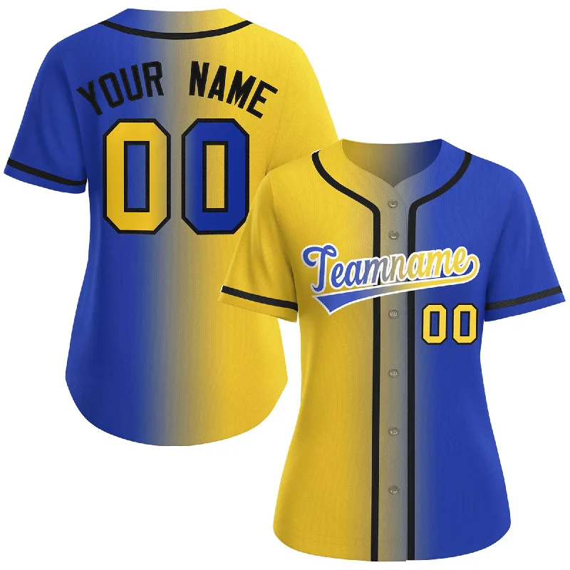 Classic baseball jersey with modern design details-Custom Gold Royal-White Gradient Fashion Baseball Jersey For Women