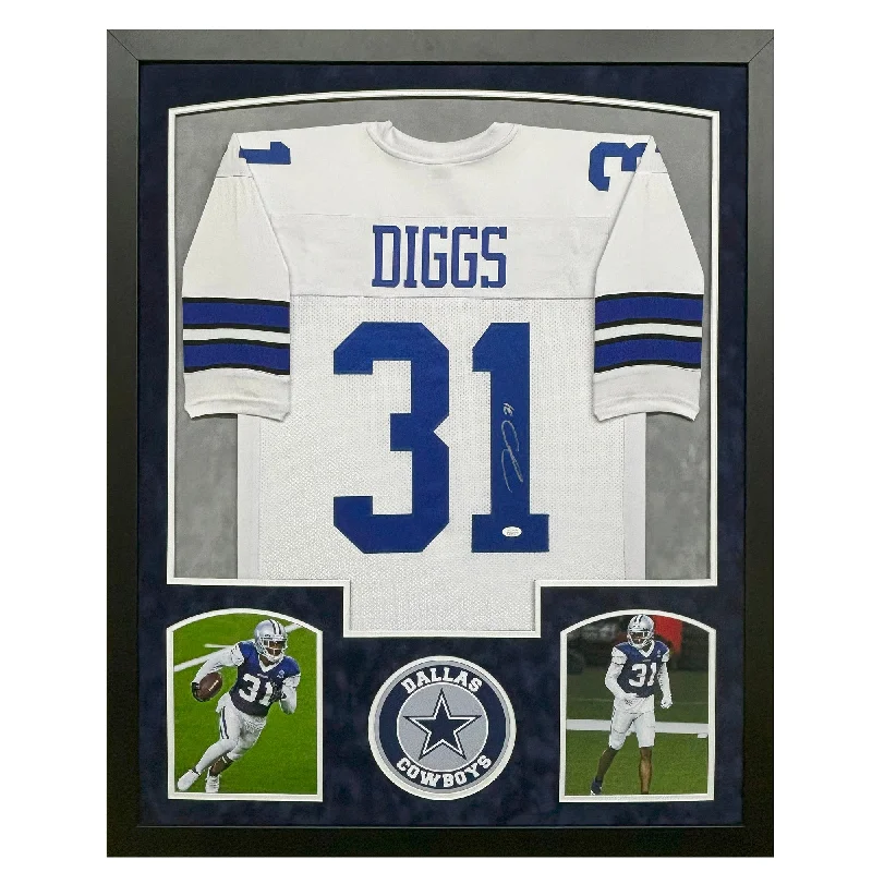 Soccer jersey with contrast details for a modern look-Trevon Diggs Signed Dallas White Custom Suede Matte Framed Football Jersey (JSA)