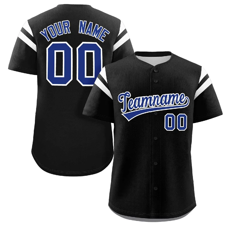 Baseball jersey with custom player patches-Custom Black Royal-White Classic Style Personalized Full Button Authentic Baseball Jersey