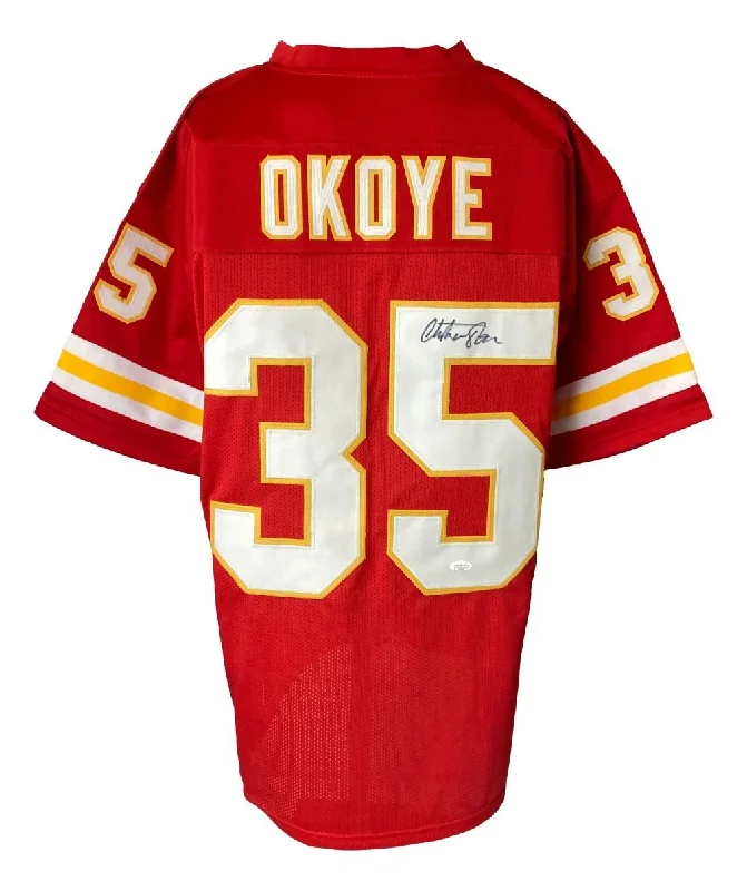 Custom soccer jersey with textured fabric for comfort-Christian Okoye Kansas City Signed Red Football Jersey JSA