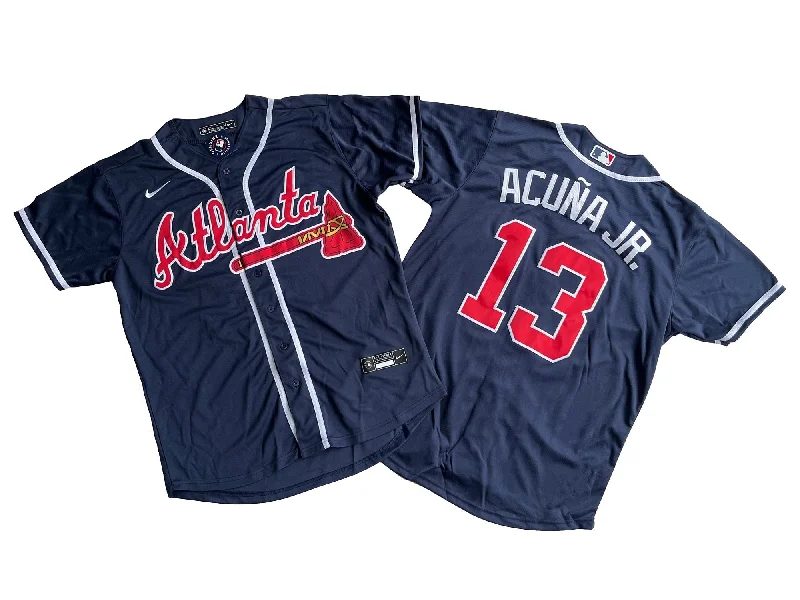 Authentic MLB baseball jersey for collectors-Men's Atlanta Braves 13# Ronald Acuna Jr. Navy Alternate Replica Player Name Jersey