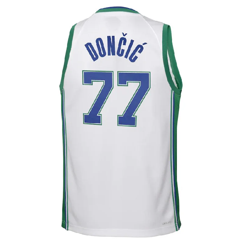 Basketball jersey for high-performance players with added comfort-D.Mavericks #77 Luka Doncic 2021-22 Swingman Jersey City Edition White Stitched American Basketball Jersey