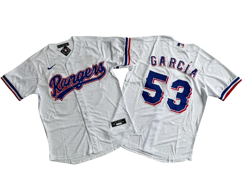 Custom team baseball jerseys with sponsor logos-Men's Texas Rangers 53# Adolis Garcia  White Player Jersey