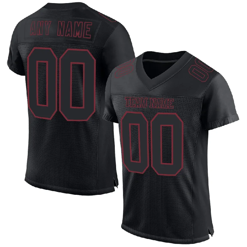 Personalized soccer jersey with custom design-Custom Black Burgundy Mesh Authentic Football Jersey