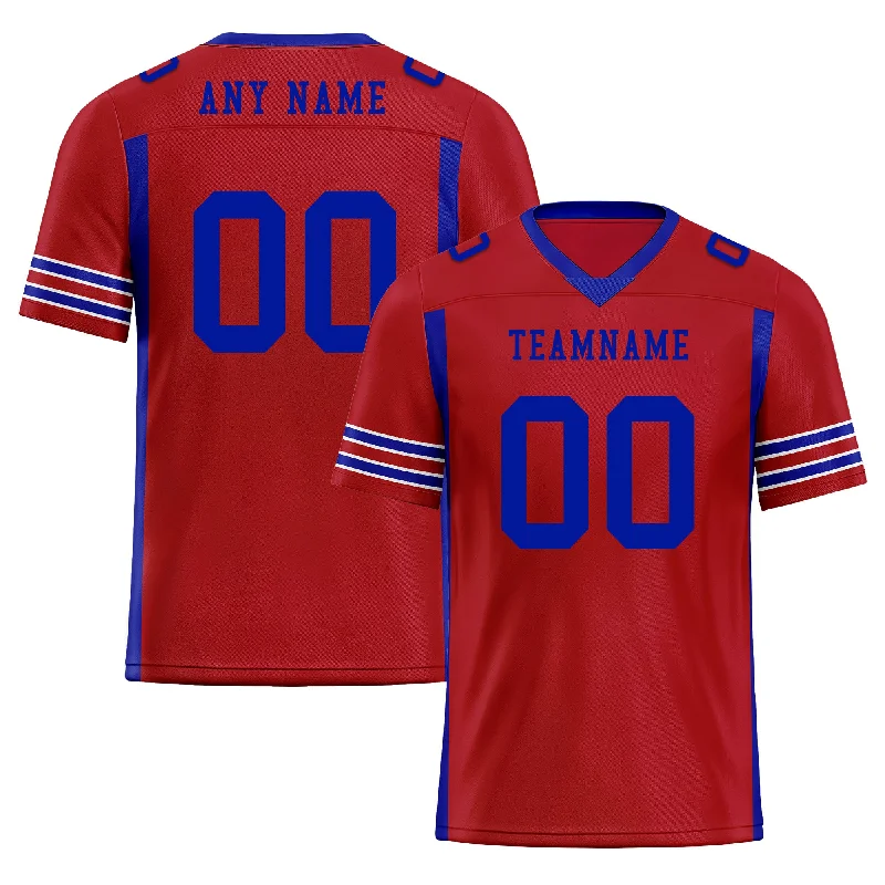 Soccer jersey with adjustable neck for comfort-Custom Blue Red Striped Sleeves Personalized Authentic Football Jersey FBJ02-D06057