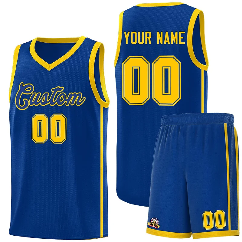 Personalized basketball jersey for special events-Custom Royal Gold Side Two Bars Sports Uniform Basketball Jersey