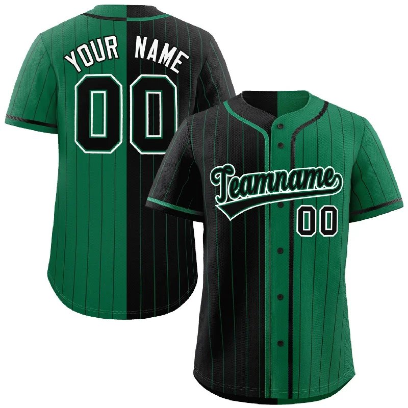 Personalized baseball jersey with unique colors and patterns-Custom Black Kelly Green Two Tone Striped Fashion Authentic Baseball Jersey