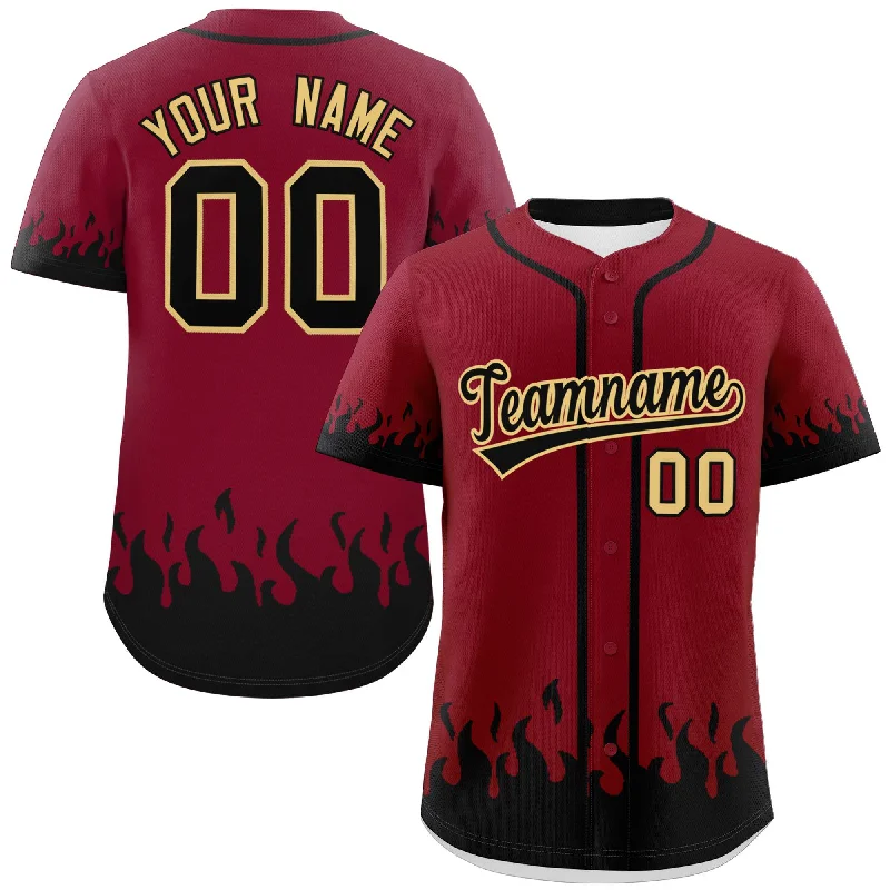 Personalized baseball jersey for school sports days-Custom Crimson Black Personalized Flame Graffiti Pattern Authentic Baseball Jersey