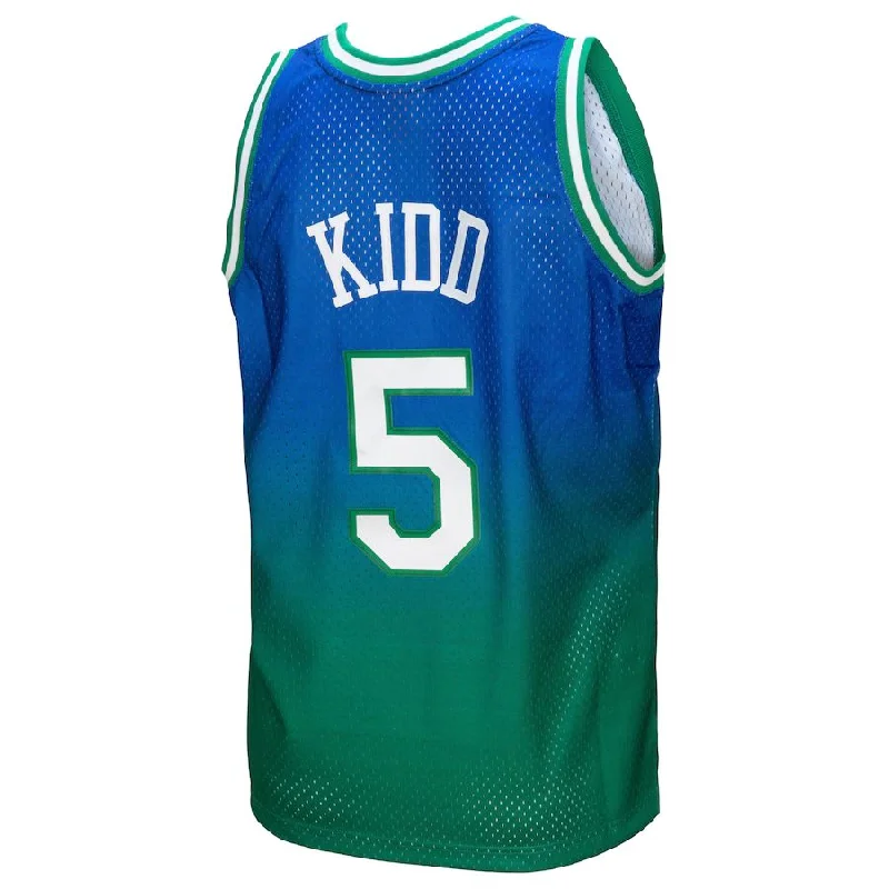 Basketball jersey with deep neck design for ventilation-D.Mavericks #5 Jason Kidd Mitchell & Ness 1994-95 Hardwood Classics Fadeaway Swingman Player Jersey Green Navy Stitched American Basketball Jersey