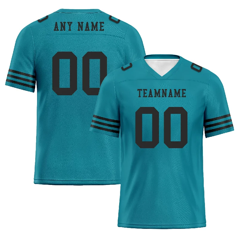 Soccer jersey with embroidered patches for authenticity-Custom Teal Black Striped Sleeves Personalized Authentic Football Jersey FBJ02-D06042