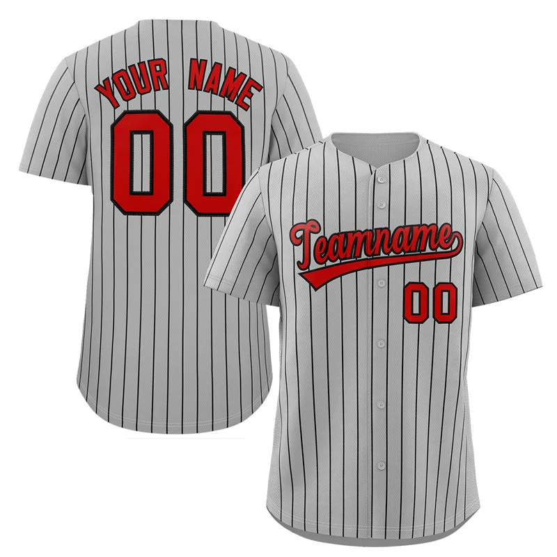 Baseball jersey with custom fabric for comfort-Custom Gray Red-Navy Stripe Fashion Authentic Baseball Jersey