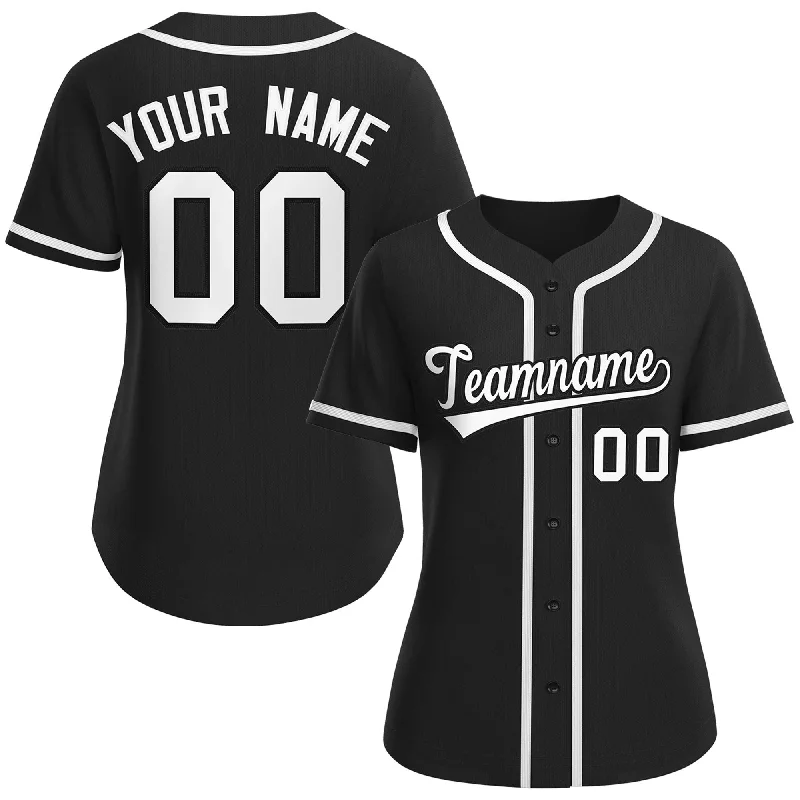 Personalized baseball jersey with player-specific logos-Custom Black White-Black Classic Style Baseball Jersey For Women