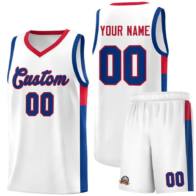 Basketball jersey for fans with team logos-Custom White Royal-Red Side Two-Tone Classic Sports Uniform Basketball Jersey