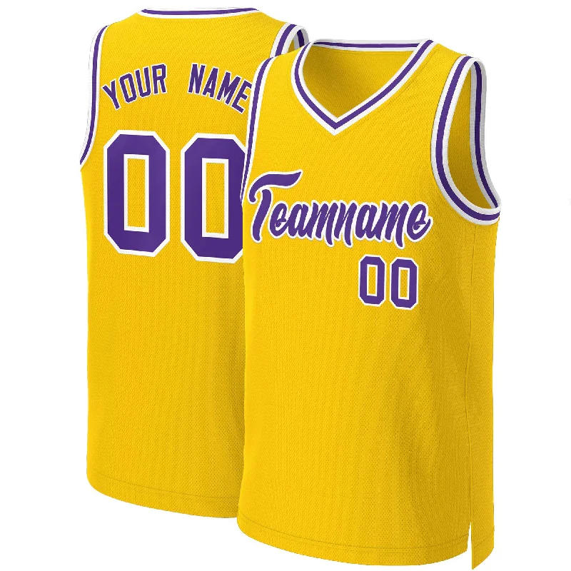 Basketball jersey with zippered collar for comfort-Custom Yellow Purple-White Classic Tops Basketball Jersey