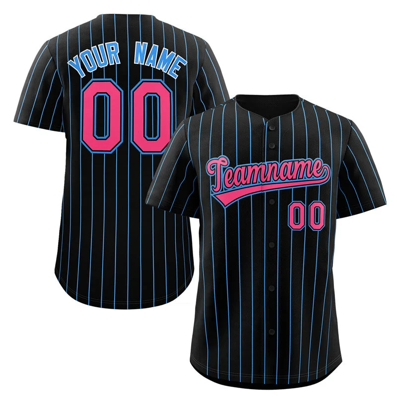 Classic baseball jersey with modern design details-Custom Black Pink-Powder Blue Stripe Fashion Authentic Baseball Jersey