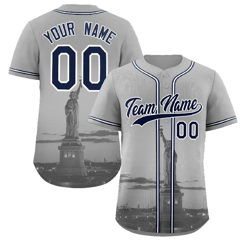 Personalized baseball jersey with unique colors and patterns-Custom Gray Navy-White New York City Connect Baseball Jersey