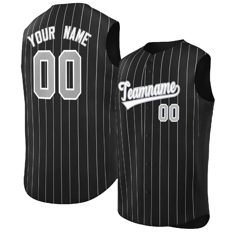 Baseball jersey for home games with team colors and logos-Custom Black White-Gray Sleeveless Stripe Fashion Baseball Jersey