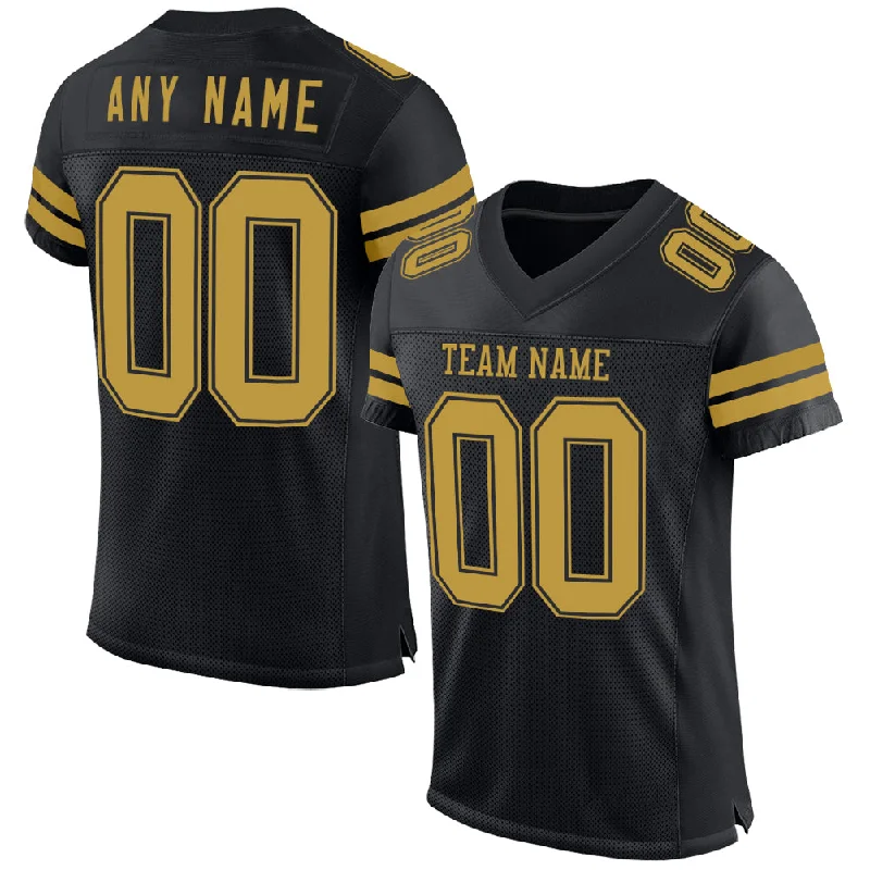 Personalized soccer jersey with team slogan-Custom Black Old Gold Mesh Authentic Football Jersey