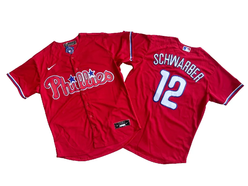 Baseball jersey with breathable mesh fabric-Men's Philadelphia Phillies 12# Kyle Schwarber Red Cool Base Jersey