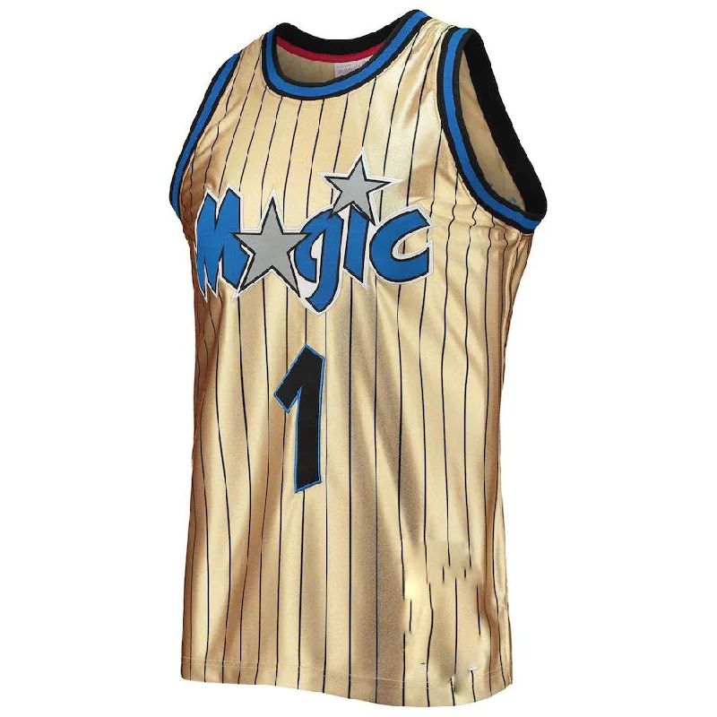 Basketball jersey with moisture-wicking material for comfort-O.Magic #1 Penny Hardaway Mitchell & Ness 75th Anniversary 1993-94 Hardwood Classics Swingman Jersey Gold Stitched American Basketball Jersey