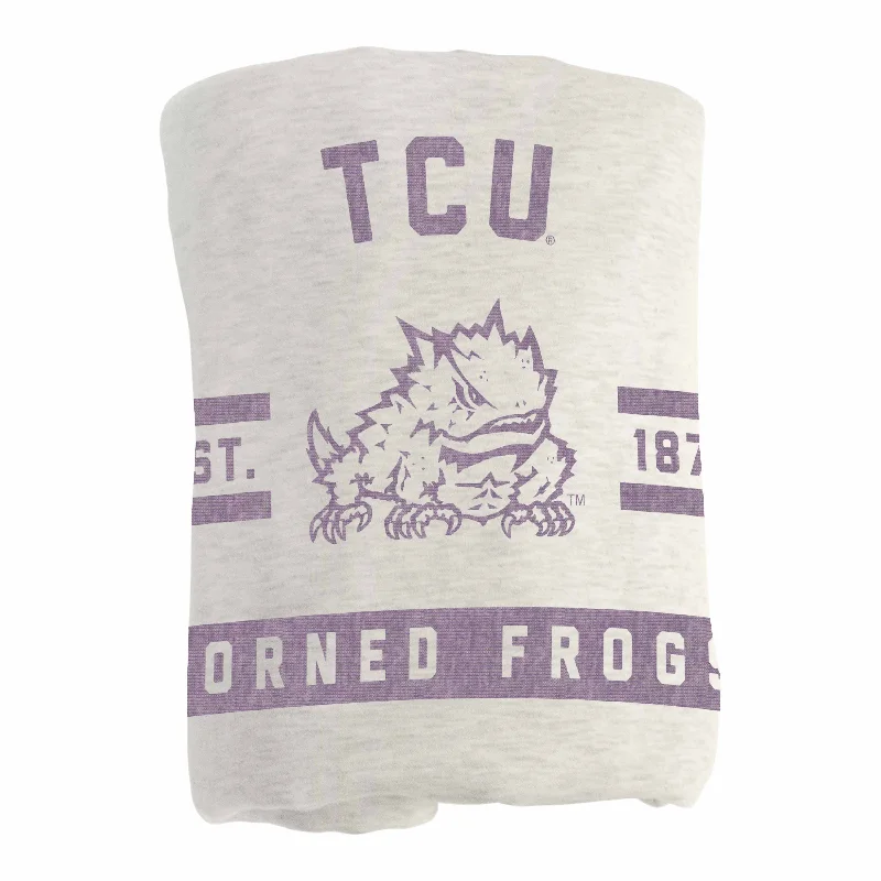 Team-themed storage baskets for kids’ rooms-TCU Oatmeal Sweatshirt Blanket