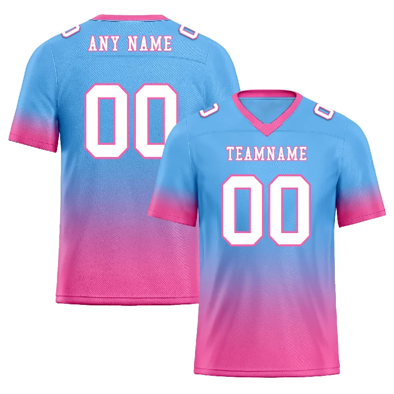 Custom soccer jersey for tournament teams-Custom Blue Pink Fade Fashion Personalized Authentic Football Jersey FBJ02-D06104