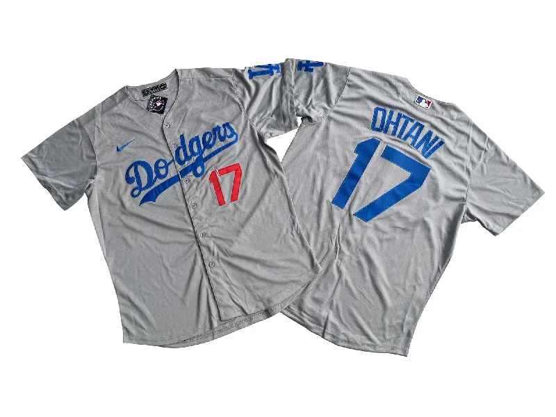 Custom baseball jersey with embroidered patches-Los Angeles Dodgers #17 Shohei Ohtani Royal Grey Jersey