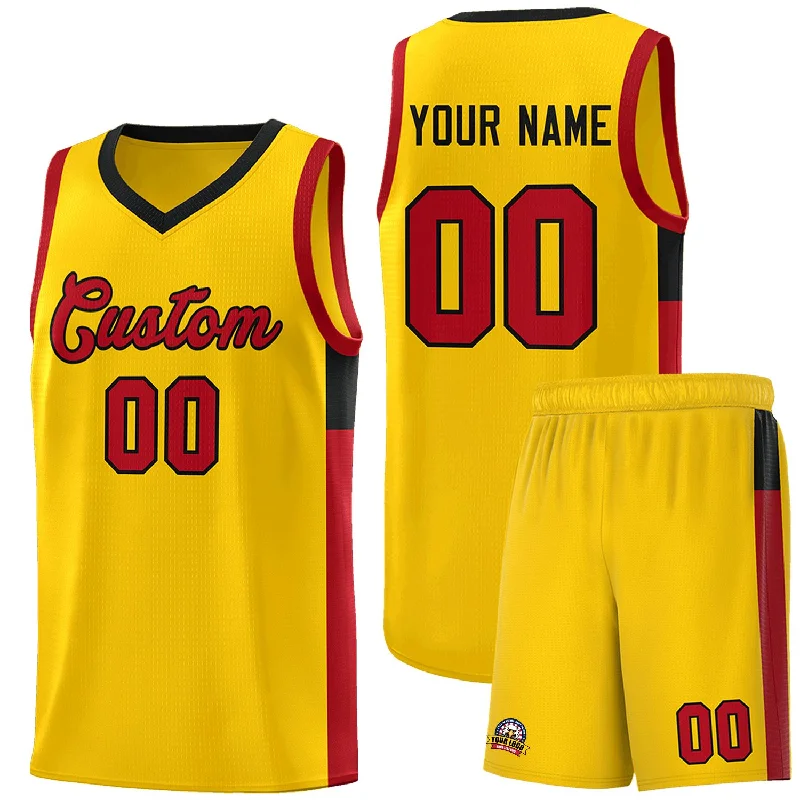 Custom basketball jersey with moisture-control fabric-Custom Gold Red-Black Side Two-Tone Classic Sports Uniform Basketball Jersey