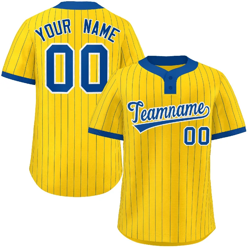 Baseball jersey with contrast stitching and piping-Custom Gold Royal Stripe Fashion Authentic Two-Button Baseball Jersey