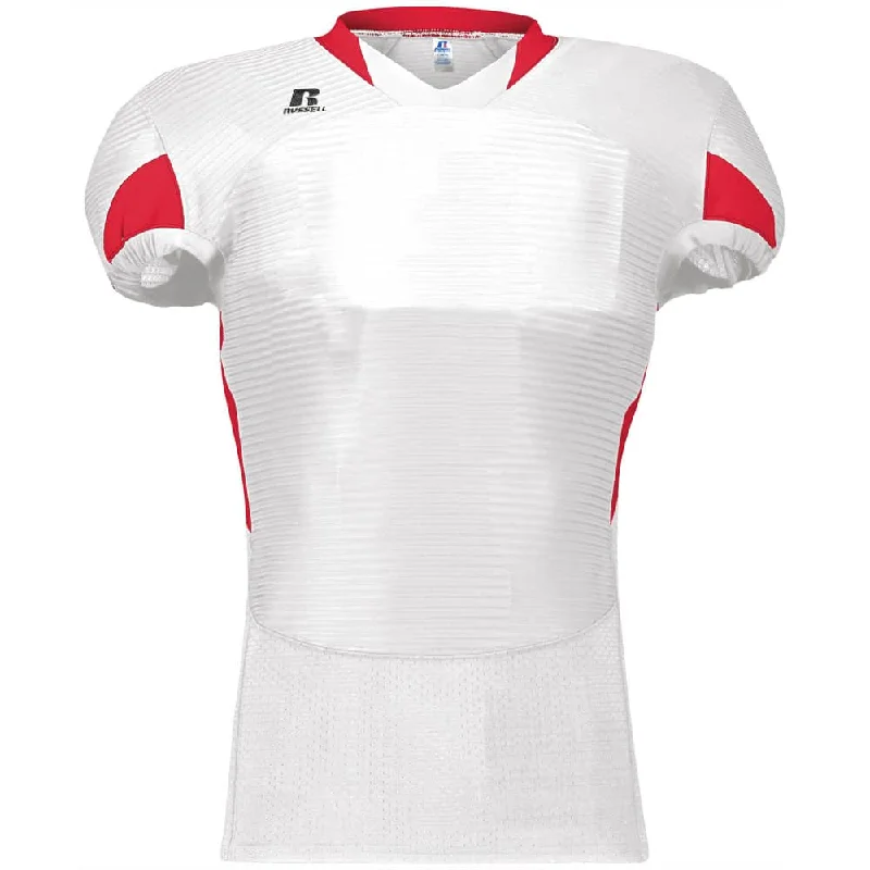 Rugby jerseys for alumni games and special events-Russell Waist Length White-Red Football Jersey