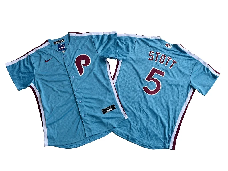 Professional baseball jersey for major leagues-Men's Philadelphia Phillies 5# Bryson Stott Light Blue Player Jersey