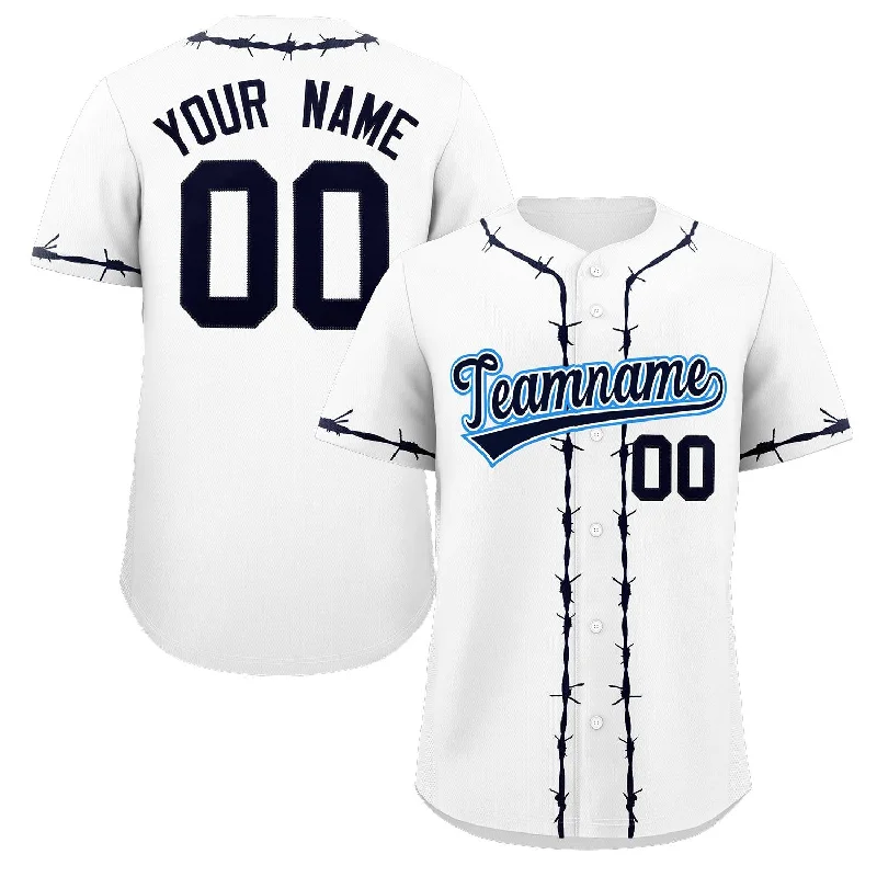 Baseball jersey for kids with team design-Custom White Navy Thorns Ribbed Classic Style Authentic Baseball Jersey