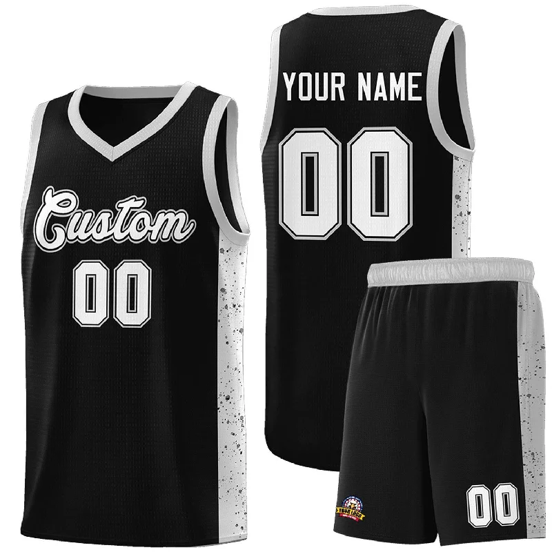 Custom basketball jersey with embroidered patches-Custom Black White Side Splash Sports Uniform Basketball Jersey