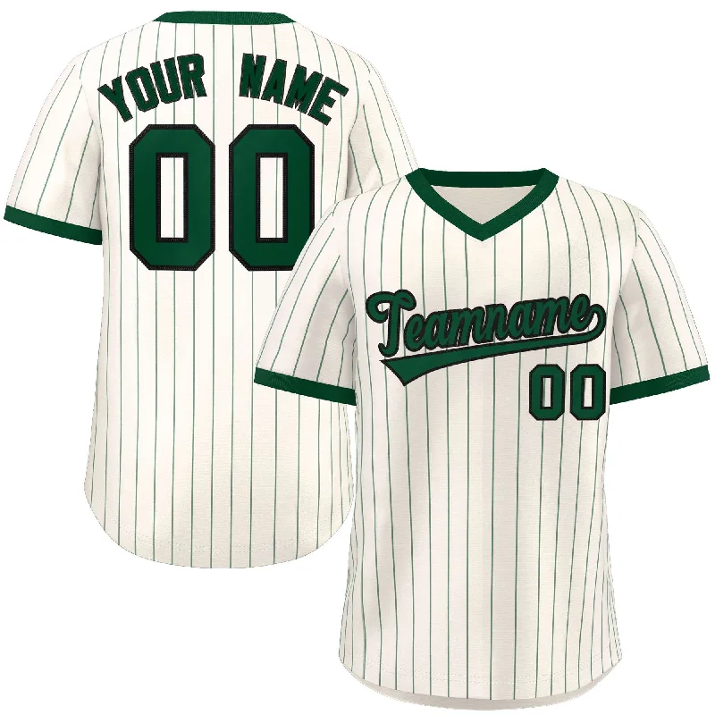 Classic baseball jersey with iconic team designs-Custom Cream Green Stripe Fashion Authentic Pullover Baseball Jersey