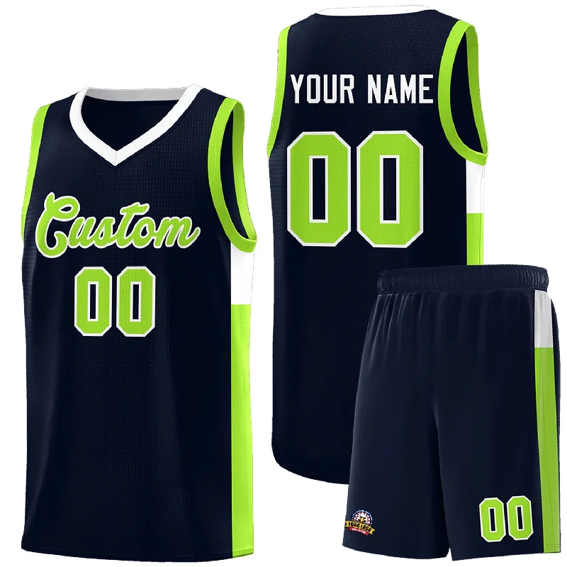 Basketball jersey with contrast stitching for style-Custom Navy Neon Green-White Side Two-Tone Classic Sports Uniform Basketball Jersey