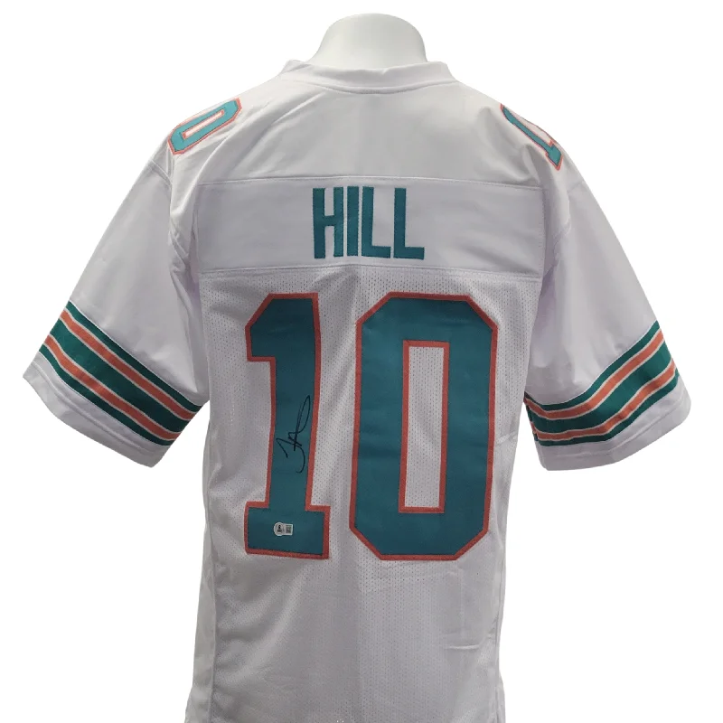 Custom soccer jersey with bright color blocking-Tyreek Hill Signed Custom White Football Jersey