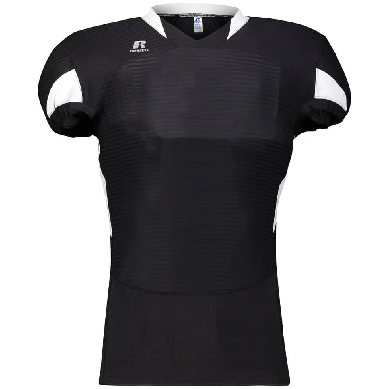 Rugby jersey with custom logo for team spirit-Russell Waist Length Black-White Football Jersey