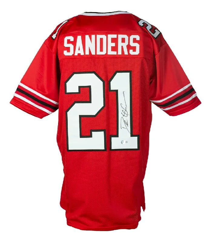 Custom soccer jersey with vibrant color combinations-Deion Sanders Signed Custom Red Pro Style Football Jersey BAS ITP