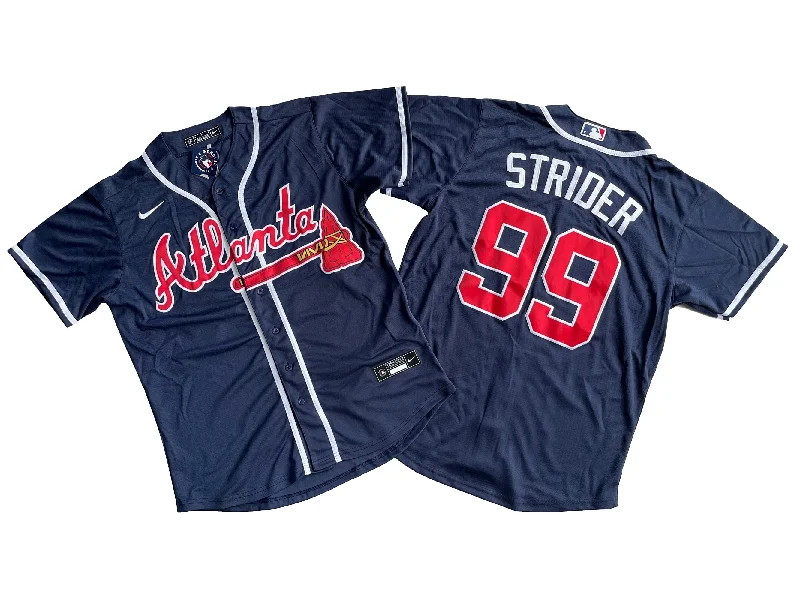 Custom baseball jersey for tournament teams-Men's Atlanta Braves 99# Spencer Strider  Navy Alternate Replica Player Name Jersey