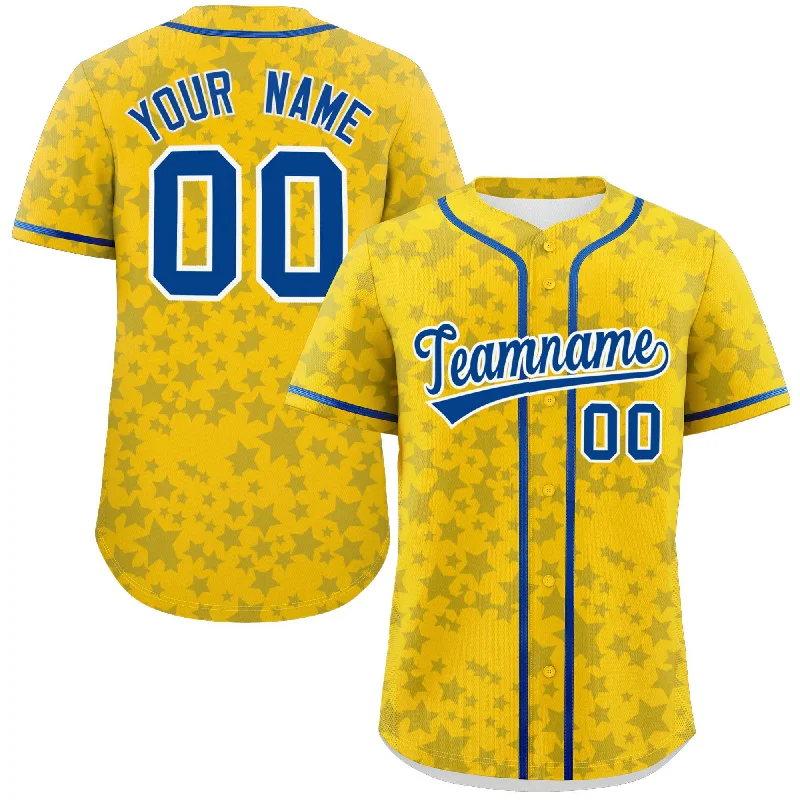 Premium baseball jersey for professional teams-Custom Gold Royal Personalized Star Graffiti Pattern Authentic Baseball Jersey