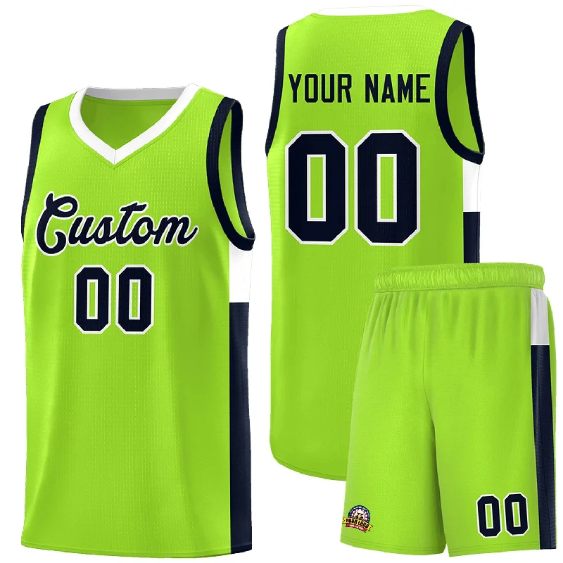 Custom home or away basketball jersey for teams-Custom Neon Green Navy-White Side Two-Tone Classic Sports Uniform Basketball Jersey