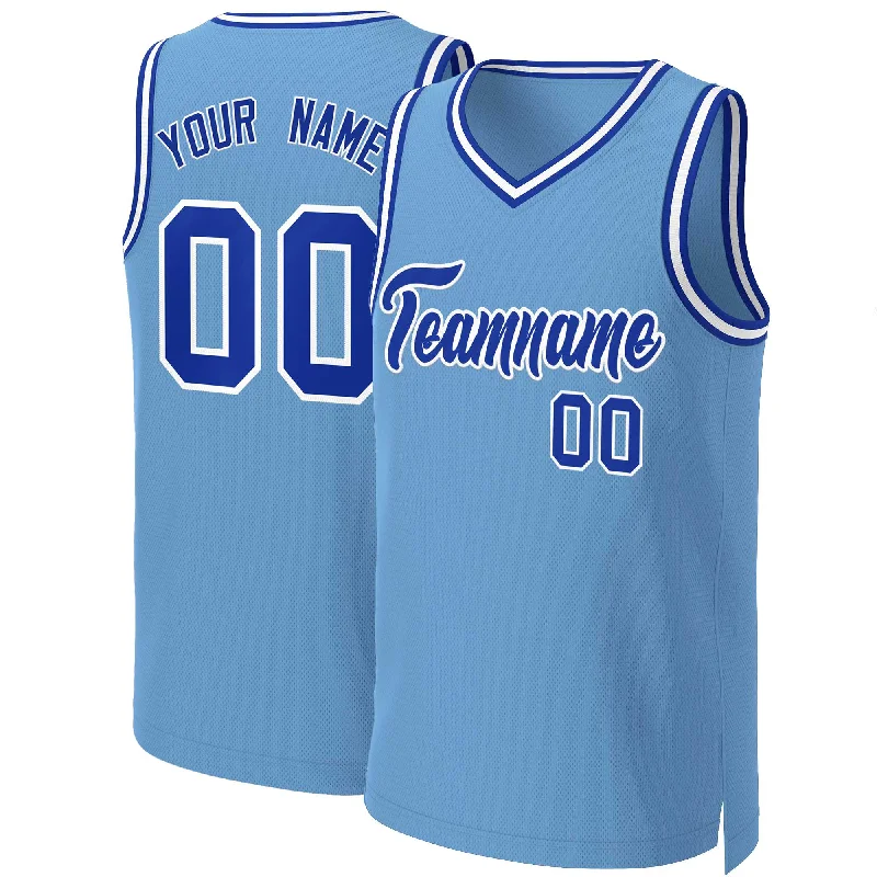 Basketball jersey with lightweight mesh fabric for ventilation-Custom Light Blue Royal-White Classic Tops Basketball Jersey