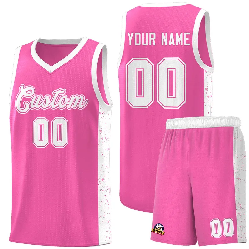 Basketball jersey with bold logos and vibrant color schemes-Custom Pink White Side Splash Sports Uniform Basketball Jersey