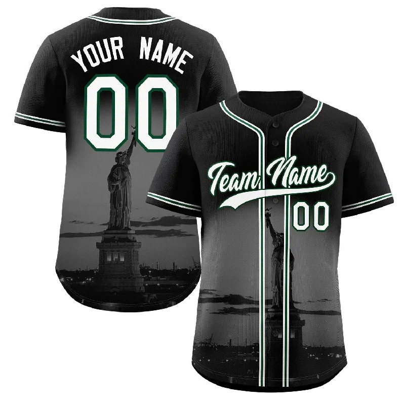 Personalized baseball jersey for youth leagues and academies-Custom Black White-Green New York City Connect Baseball Jersey