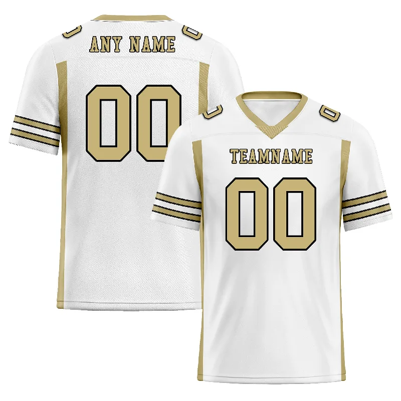 Personalized soccer jersey for school leagues-Custom White Gold Striped Sleeves Personalized Authentic Football Jersey FBJ02-D06069