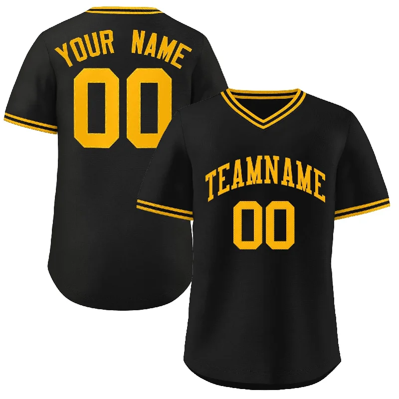 Baseball jersey with player name and team number-Custom Black Yellow Classic Style Authentic Pullover Baseball Jersey