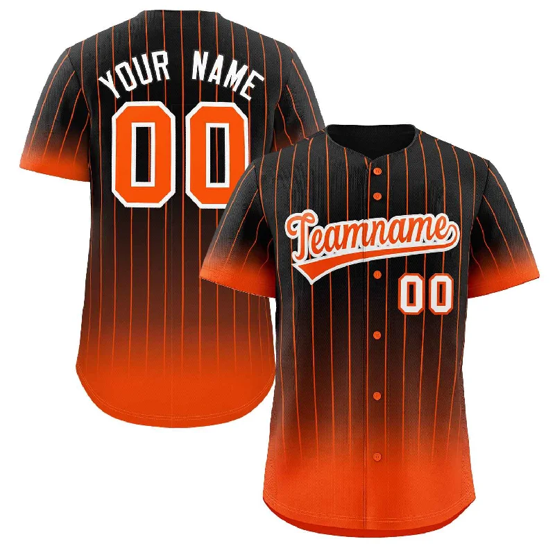 Custom baseball jersey for alumni events-Custom Black Orange-White Gradient Stripe Fashion Authentic Baseball Jersey