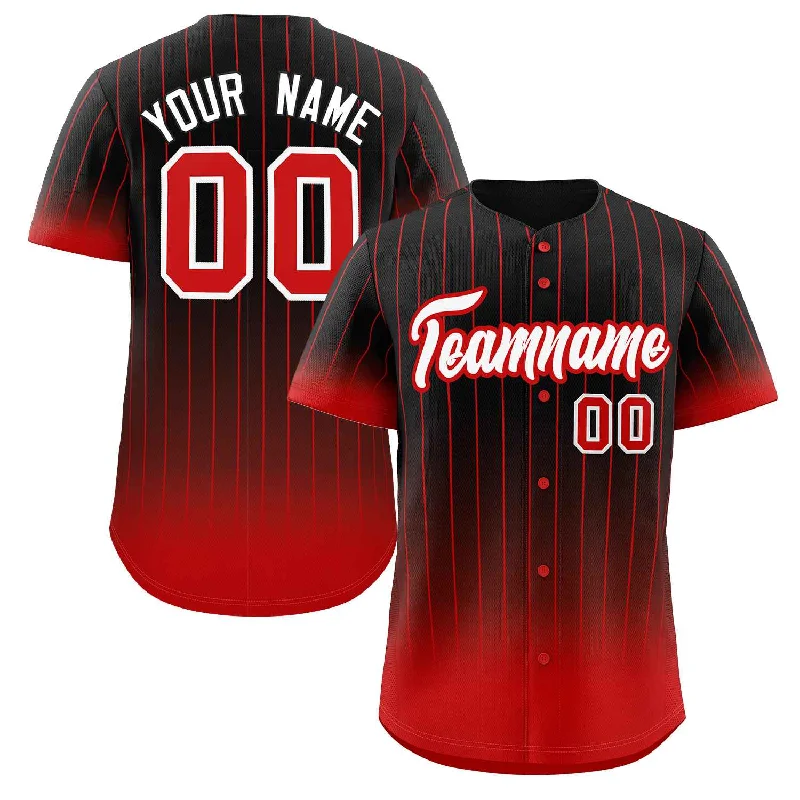 Full-button baseball jersey for traditional style-Custom Black Red-White Gradient Stripe Fashion Authentic Baseball Jersey