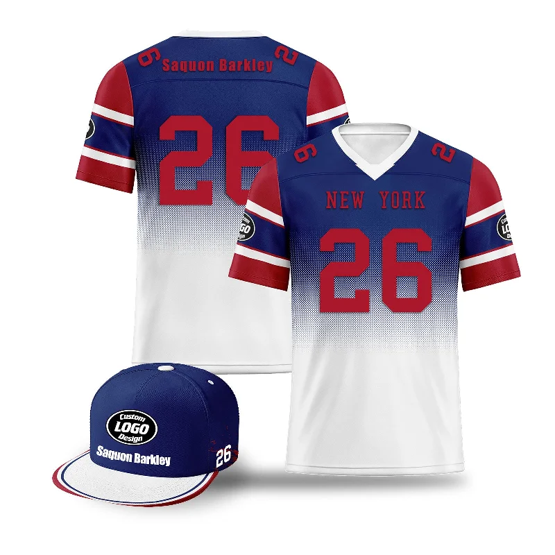 Soccer jersey for retro style fans-Custom Blue White New York Football Jersey and Hat Combo Offer Personalized Combo ZH-D020326-21